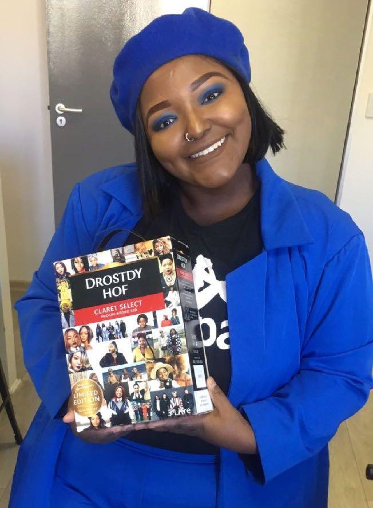 Yoliswa Mqoco with her own personalised Drostdy Hof 3l Box