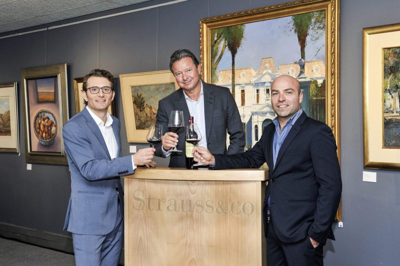First Strauss Co fine wine auction Roland Peens director of Wine Cellar fine wine merchants Frank Kilbourn executive chairperson of Strauss Co and Higgo Jacobs expert sommelier