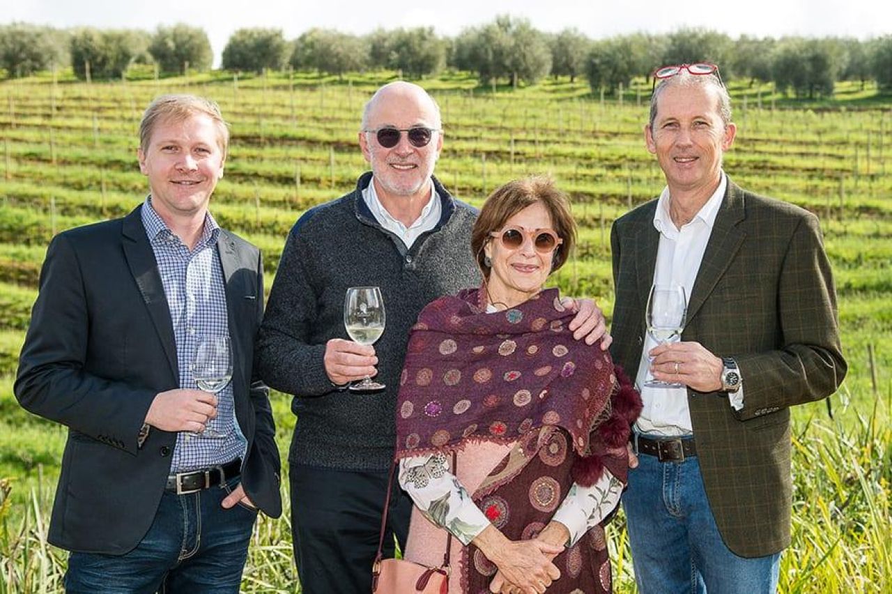 TOKARA winemaker Stuart Botha with GT and Anne Marie Ferreira and viticulturist Aidan Morton LR