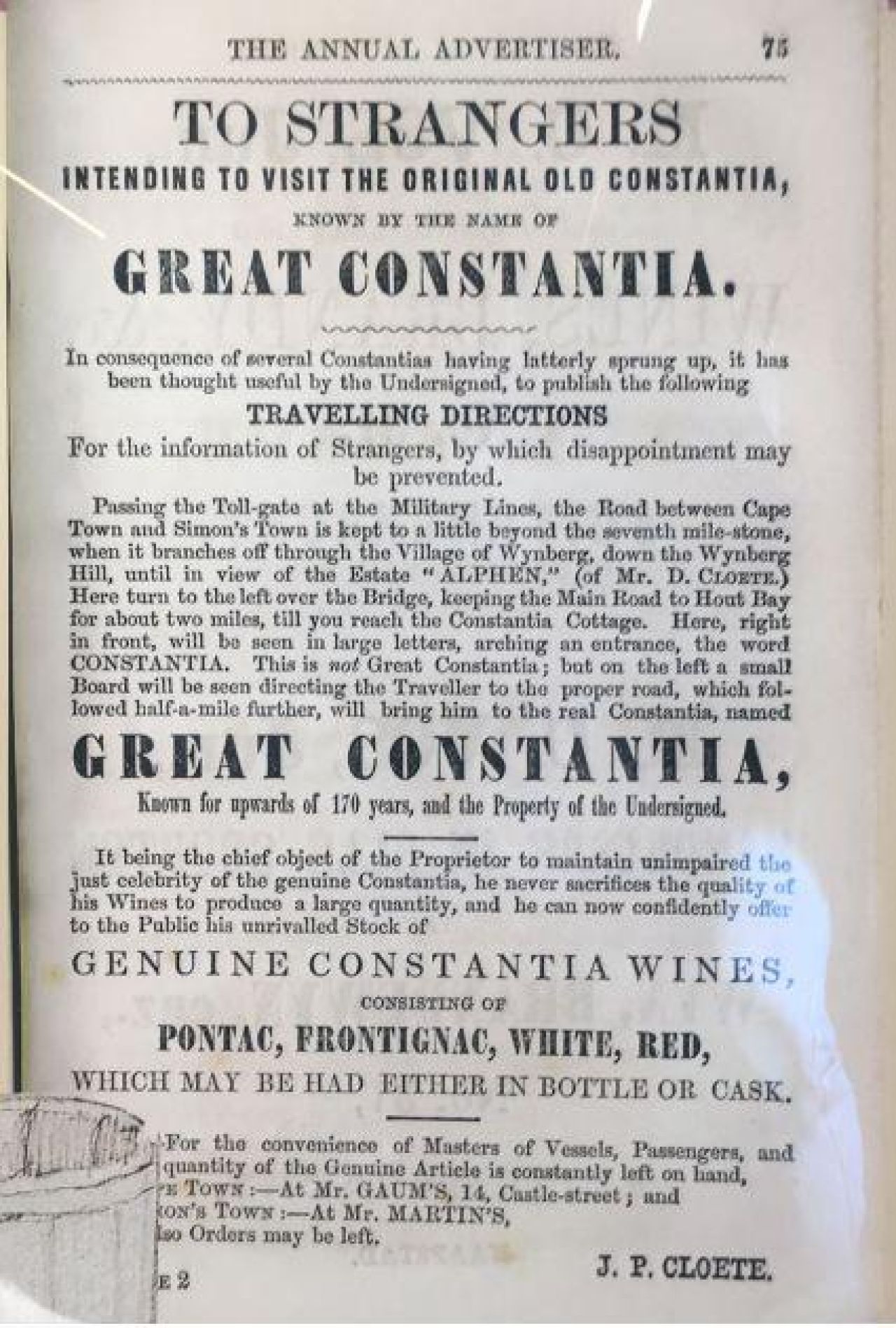 First map instructions Groot Constantia