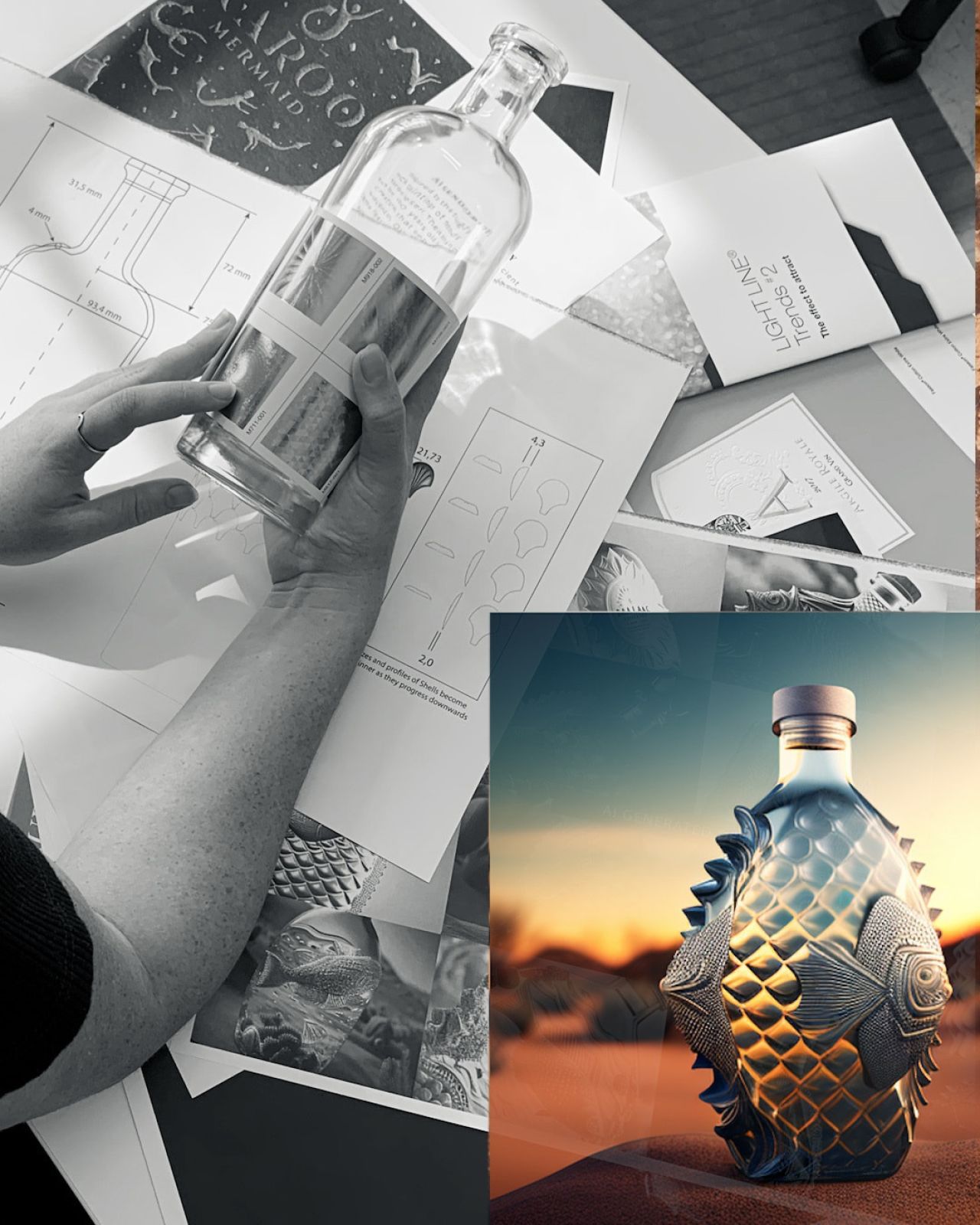 BRAVO used AI tools Chat GPT and Midjourney to generate stories patterns and textures inspired by the Karoo Mermaid folktale and the agave plant