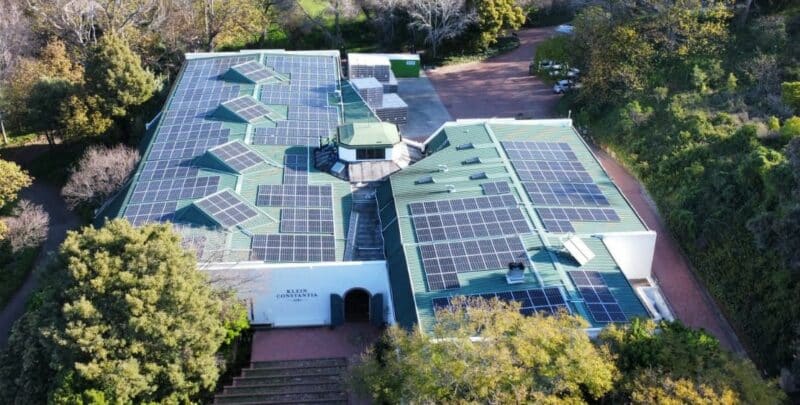Aerial view of the solar roof installation at Klein Constantia