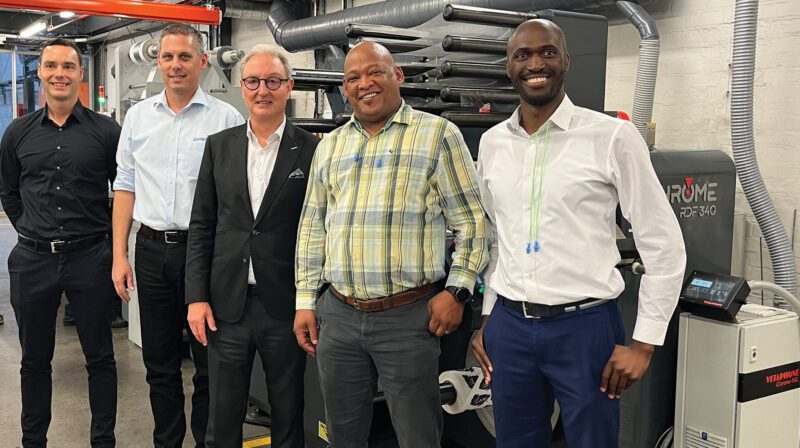 Pascal Aengenvoort (ROTOCON sales director), Roger Meierhofer, (Pantec senior area sales manager), Michael Aengenvoort (ROTOCON group CEO), Dawrian Salies (SA Litho general manager) and Glen Witbooi (SA Litho national sales manager).